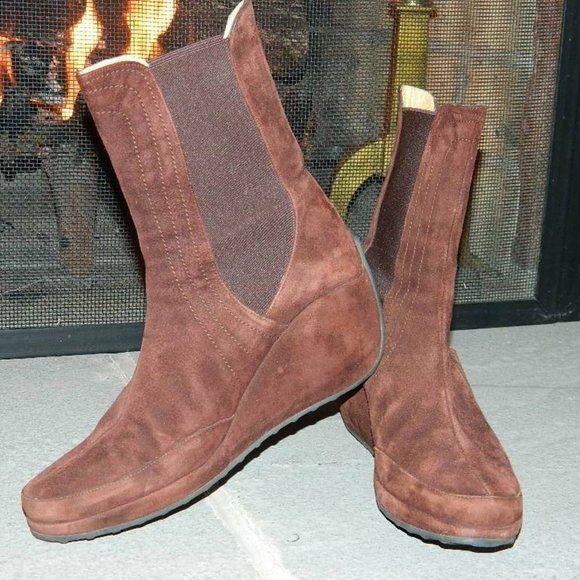 Stephane Kelain Paris Chocolate Brown Suede Wedge Ankle Boots Spain ,s8, EUC box - Picture 1 of 12